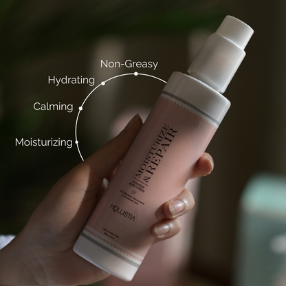 Hollistia Moisturize & Repair Body Lotion – Lightweight, quick-absorbing lotion with Ceramides and Hyaluronic Acid for deep hydration and skin repair.